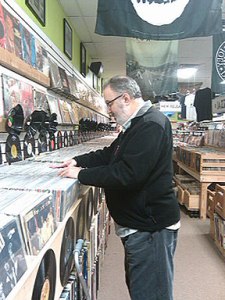 Alan Haber browses at Trax on Wax